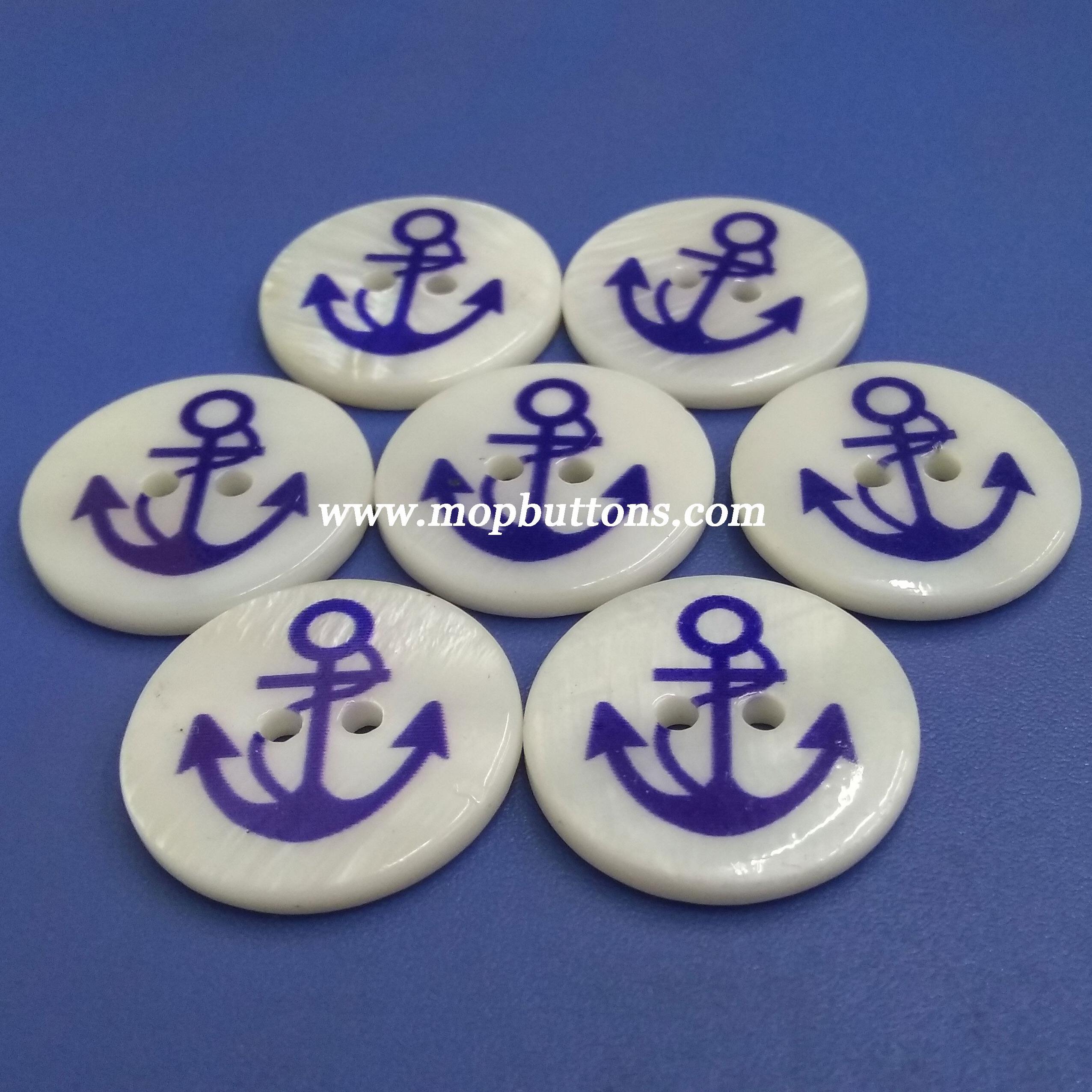 3mm Thick Blue Anchor Printed Buttons