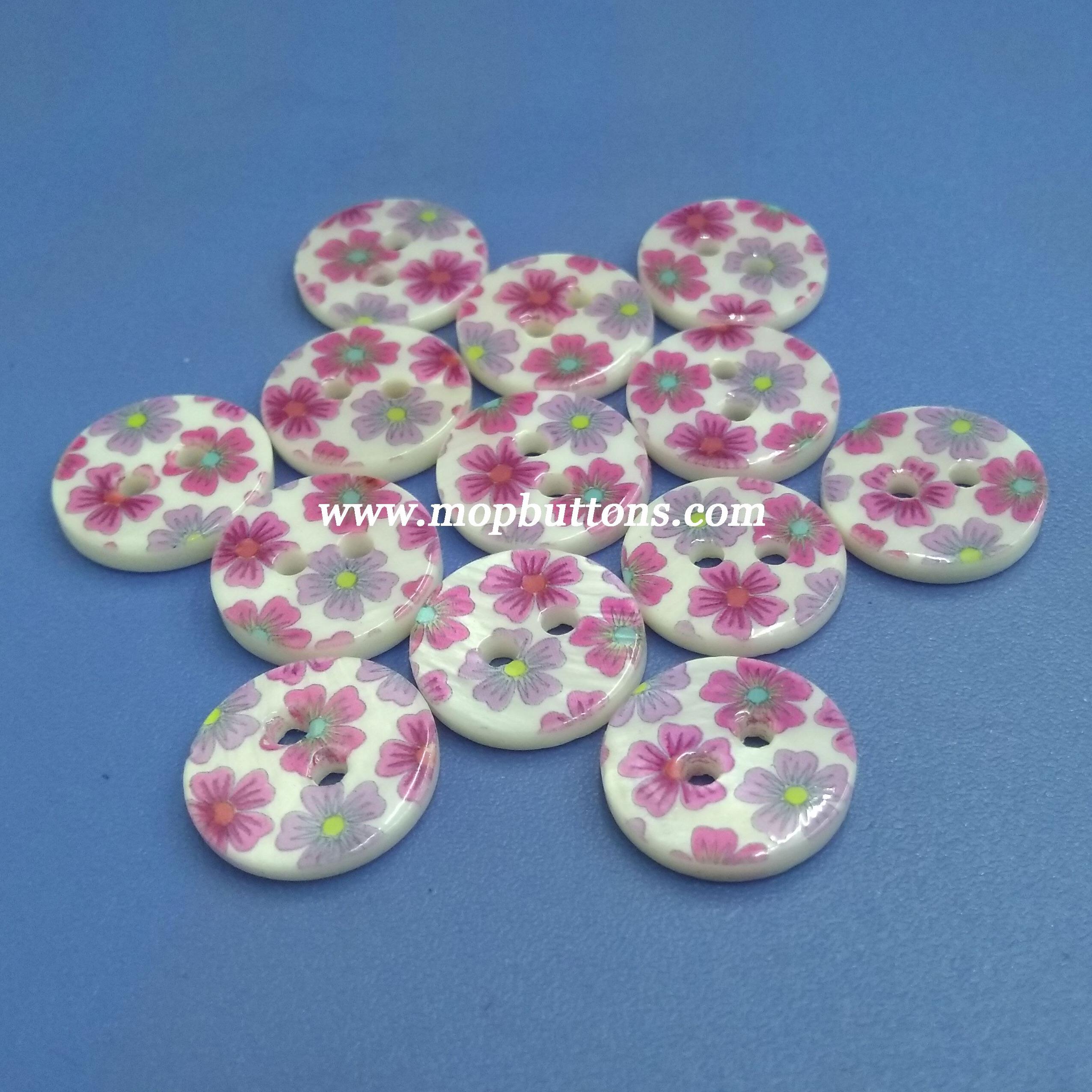 13mm Pink Flower Pattern Bulk Buttons