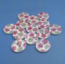 13mm Pink Flower Pattern Bulk Buttons