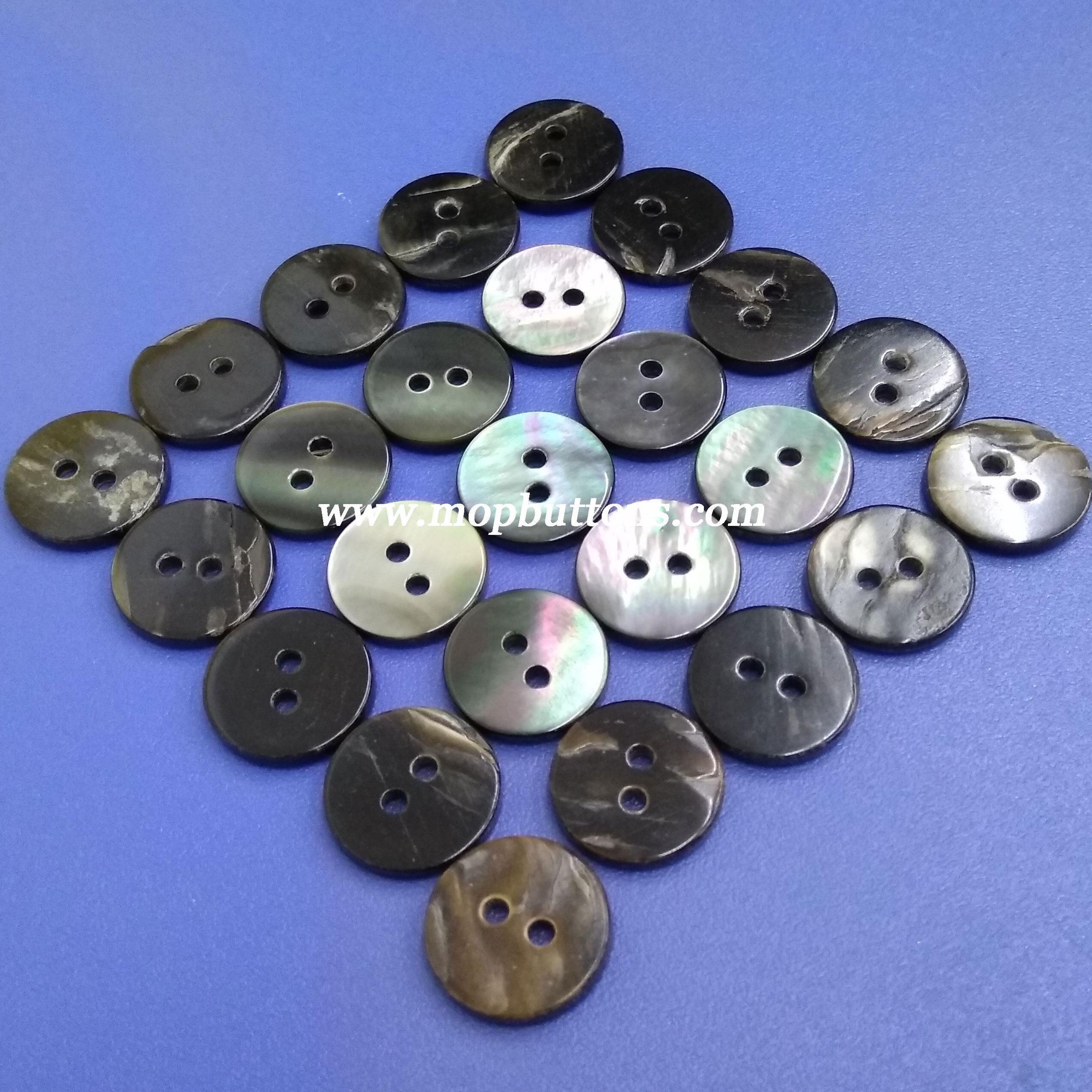 Flat Back Two Holes Black Mother of Pearl Buttons