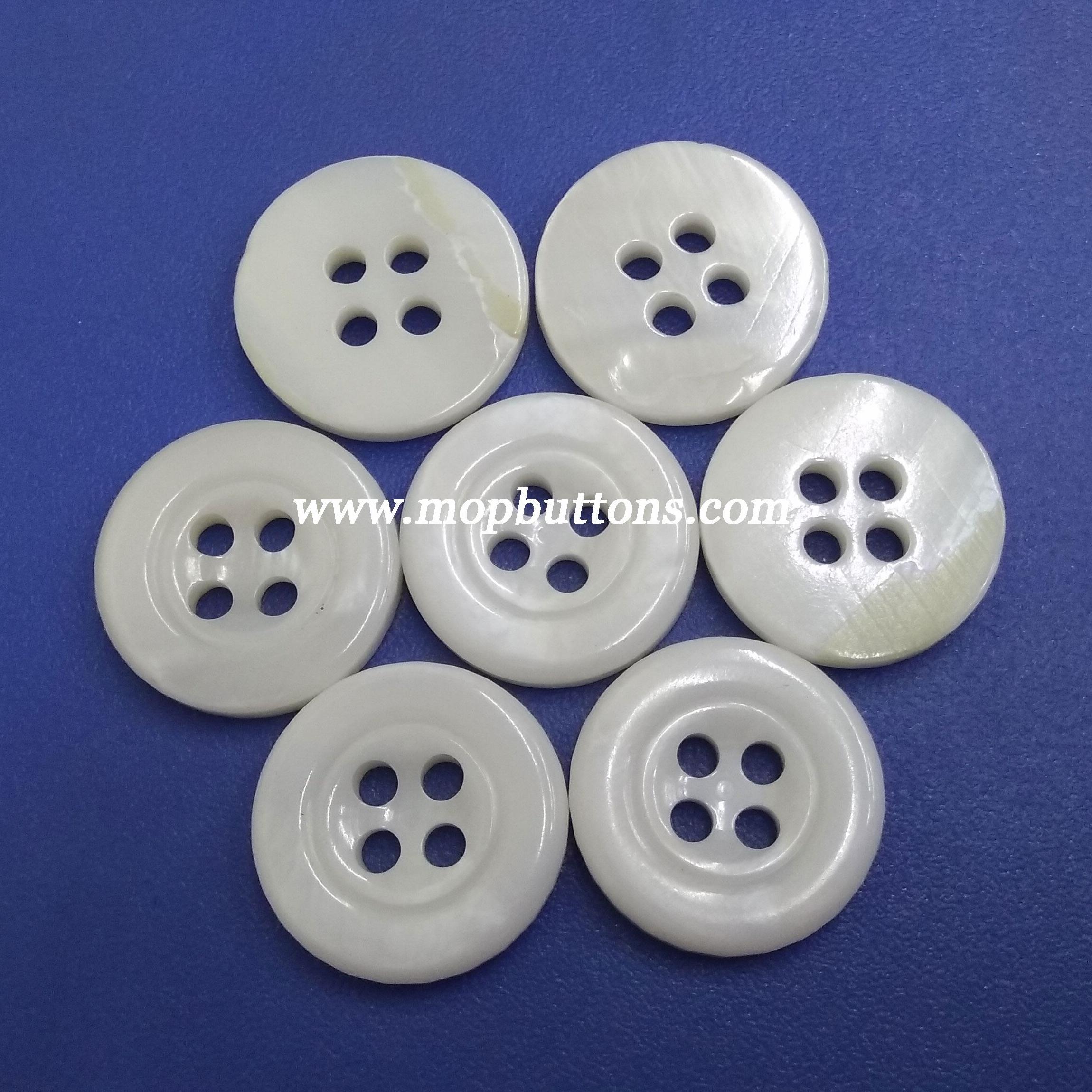 White Pearl Shell Shirt Button with Round Rim