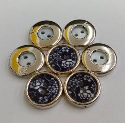 4Hole Printed Shell Pearl Silver Polyester Cufflink Buttons