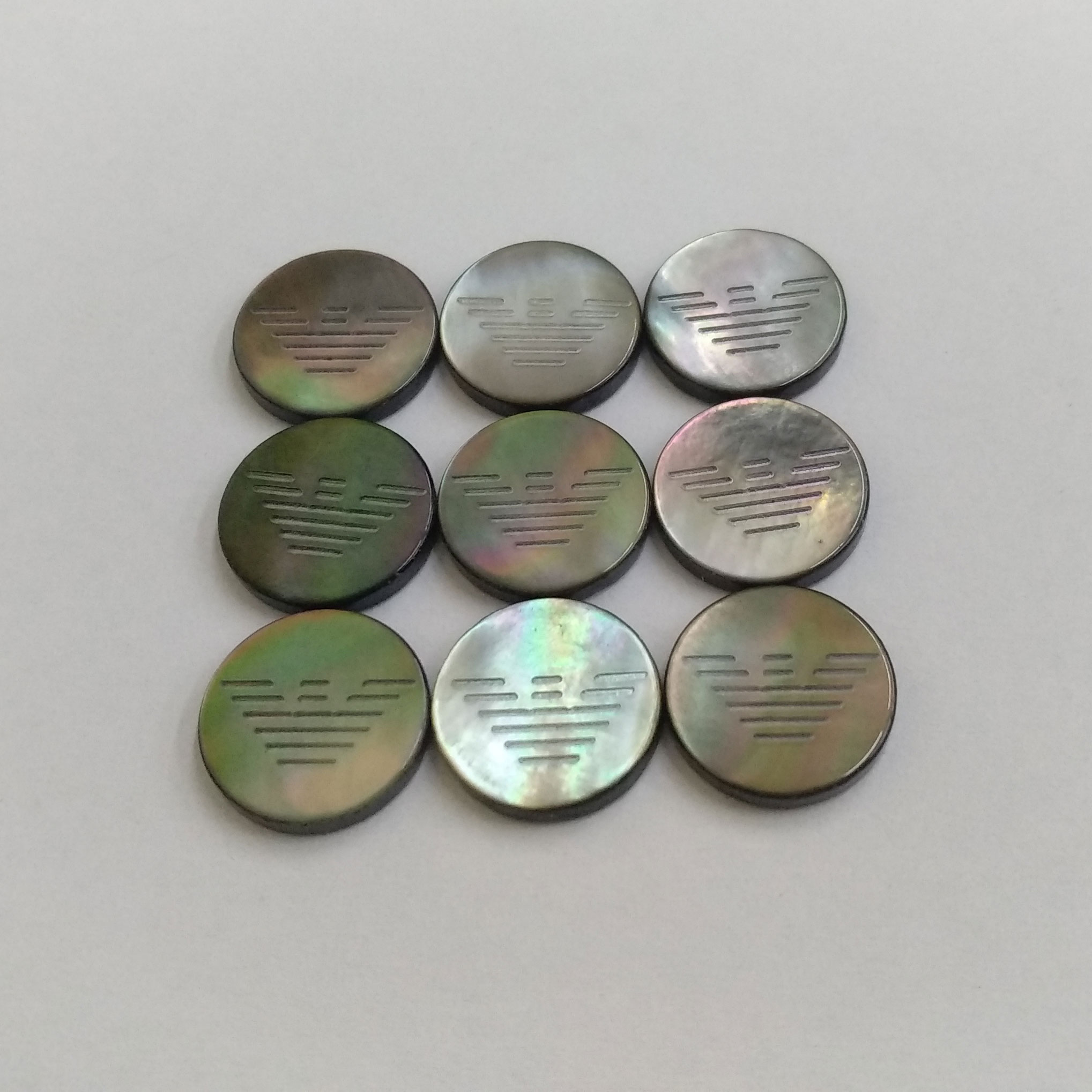 Shiny OEM LOGO Brand Black MOP Shank Pearl Buttons for Blouse