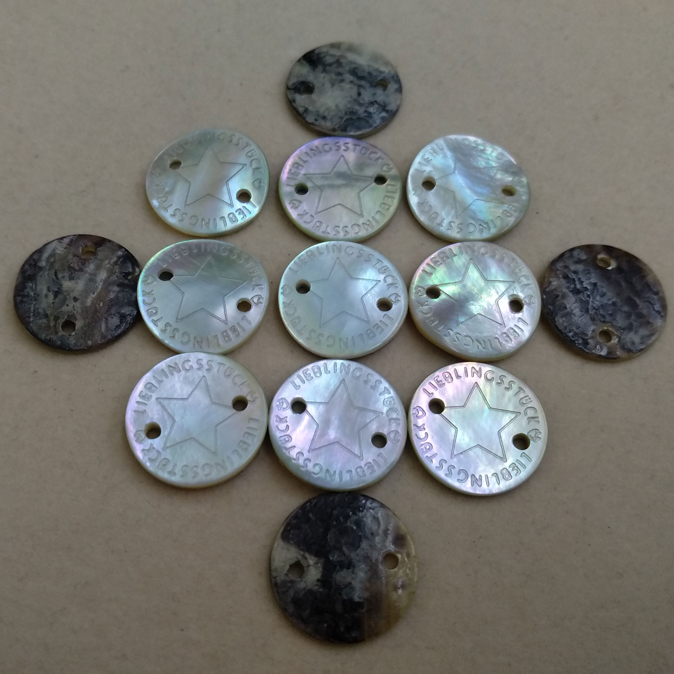 Cheap Double Side Hole Engraved LOGO Agoya Shell Buttons