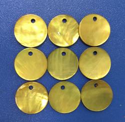 One Hole Shiny Finish Mango Yellow Dyed Akoya Shell Buttons Plate or Label