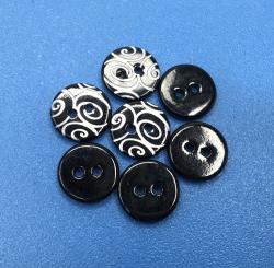 DIY Black and White Design Printed Natural Shell Buttons with 2 Holes