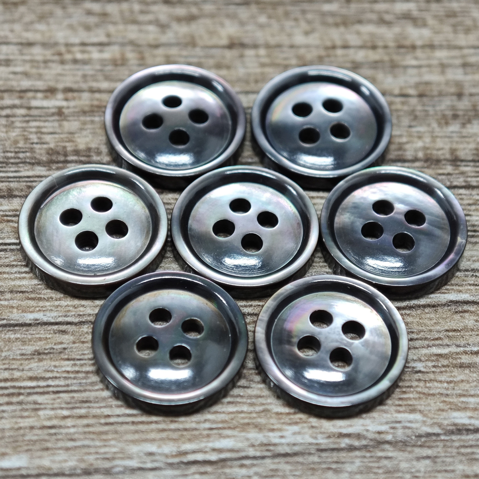Real Natural Black Mother of Pearl MOP Buttons with Slim Round Rim