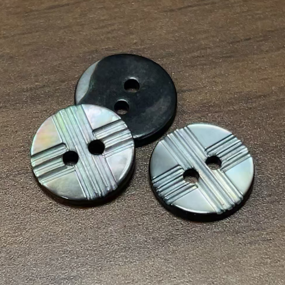 Iridescent Cross Carved Engraved Natural Black Mother of Pearl MOP Shell Buttons